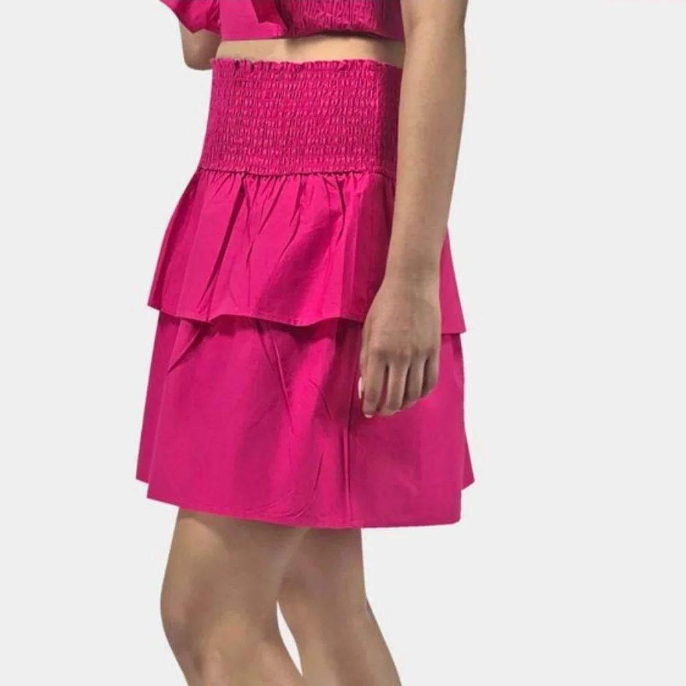 HT360 Collective Ruffle‎ Tie Back Crop Top Smocked Waist Tiered Cotton Skirt Set